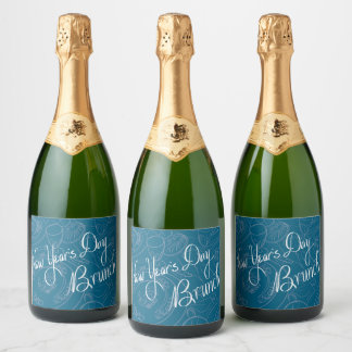 Nieuwjaarsdag handgeschreven fleslabels sparkling wijnetiket
