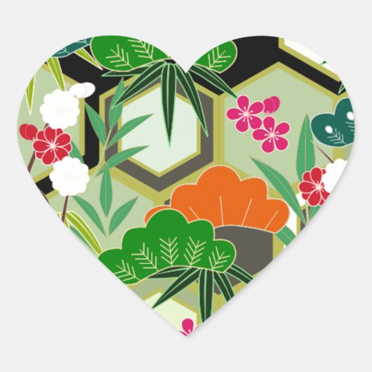 Nieuwjaarsdag Japanse stijl Hart Sticker (Voorkant)