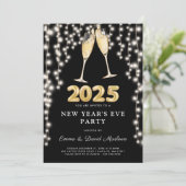 Nieuwjaarsfeest 2025 Champagne String Lights Kaart (Staand voorkant)