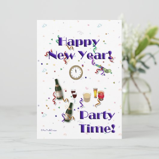 Nieuwjaarsfeest/Champagne+Fun Kaart (Staand voorkant)