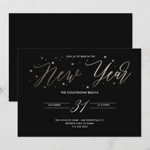 Nieuwjaarsfeest Gold Foil Party Invitation Black Kaart