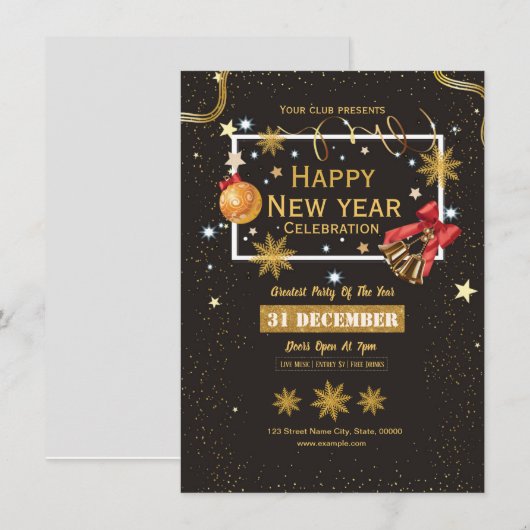 Nieuwjaarsfeest Uitnodigingsfolder Kaart (Voorkant / Achterkant)