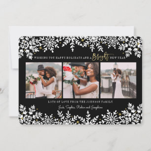 Nieuwjaarsfeestdag   Snowflakes   3 Foto-Kaart Feestdagenkaart