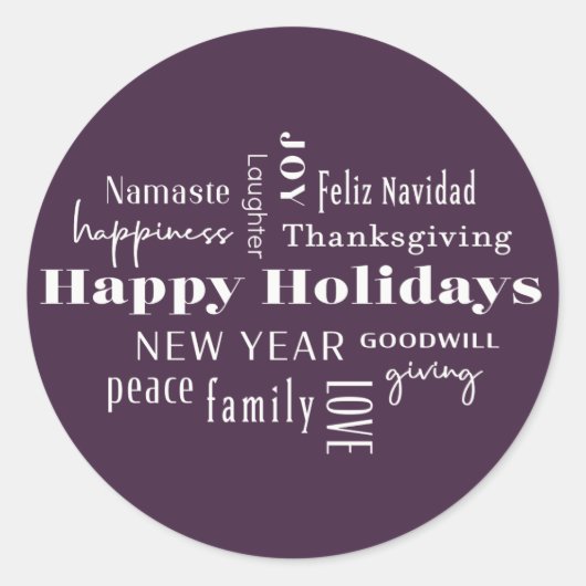 Nieuwjaarsfeestdag Veel groetjes Eggplant Ronde Sticker (Voorkant)