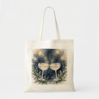 Nieuwjaarsgeschenk Champagne Toast Waterverf Vuurw Tote Bag