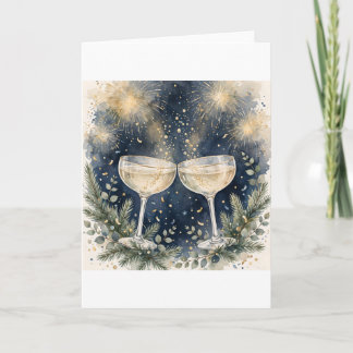 Nieuwjaarsgeschenk Champagnetoost Waterverf Vuurwe Kaart