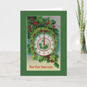 Nieuwjaarsgroeten met 4-Leaf Clover & Pine Bough Feestdagen Kaart