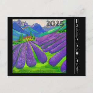 Nieuwjaarskaart Lavendelvelden voor een berg Briefkaart