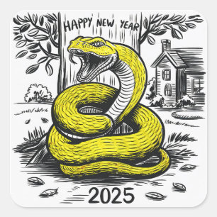 Nieuwjaarskaart Slang 2025 Vierkante Sticker