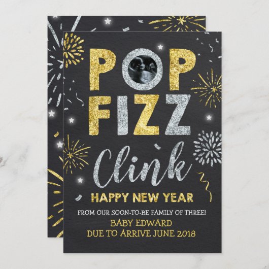 Nieuwjaarskaart Zwangerschap Aankondiging (Voorkant / Achterkant)