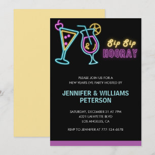 Nieuwjaarsuitnodiging Cocktail Neon Glow Kaart