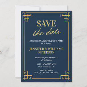 Nieuwjaarsuitnodiging Save the date Navy Kaart
