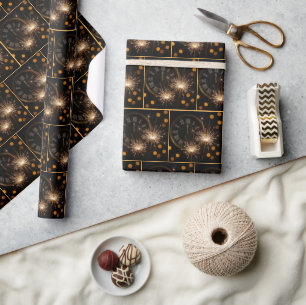 Nieuwjaarsvuurwerk op een middernachtklok cadeaupapier