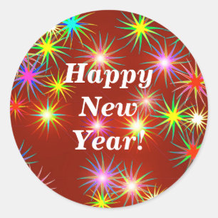 Nieuwjaarsvuurwerk op rood ronde sticker