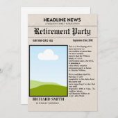 Nieuwsblad Pensioen Party Uitnodiging (Voorkant / Achterkant)
