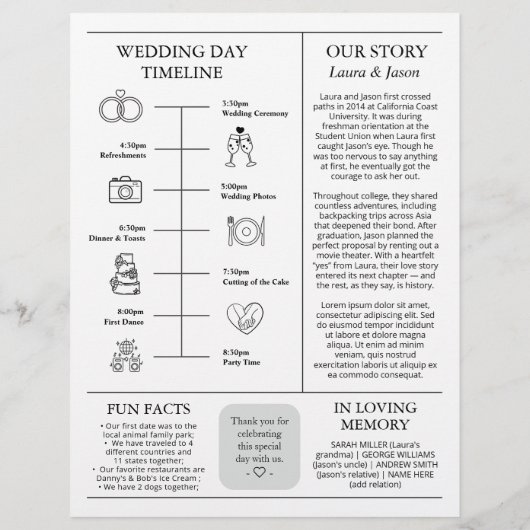 Nieuwsblad Trouwprogramma Zwart-wit Programma Flyer (Achterkant)