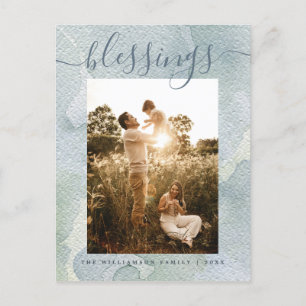 Nieuwsblauw kerstfeest met blauwe Waterverf Feestdagenkaart