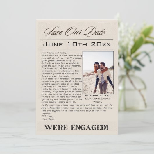 NIEUWSBRIEF Bewaar onze datum bruiloft aankondigin Save The Date (Staand voorkant)