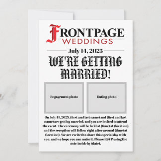 Nieuwsbrief-stijl bruiloft uitnodiging