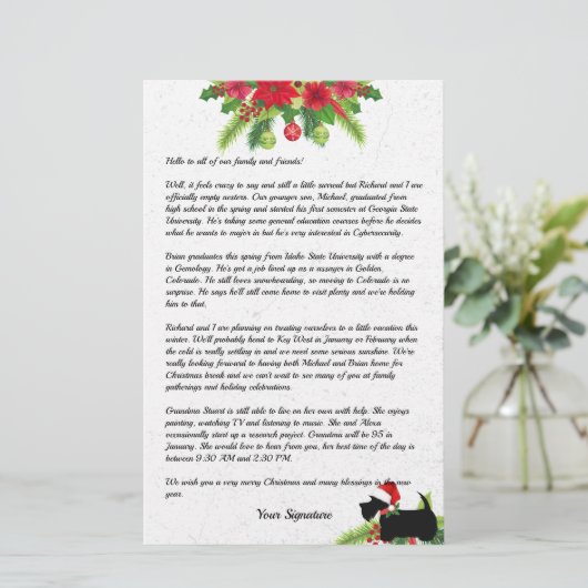 Nieuwsbrief van de kerstfamilie Poinsettia Briefpapier (Staand voorkant)