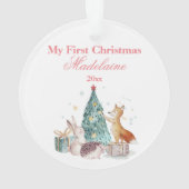 Nieuwsdieren met de eerste kerstdag ornament (achterkant)