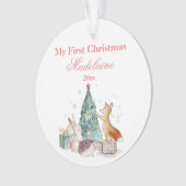 Nieuwsdieren met de eerste kerstdag ornament (voorkant)