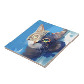 Nieuwsgierig abstracte kattenkunst van blauw tegeltje (Zijkant)