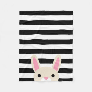 Nieuwsgierig Bunny Stripes Zwart-wit Fleece Deken