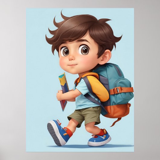 Nieuwsgierig Comic Boy Learning Adventures AI Art Poster (Voorkant)