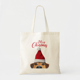 Nieuwsgierig Cute Funny Dog met Santa Hat Tote Bag
