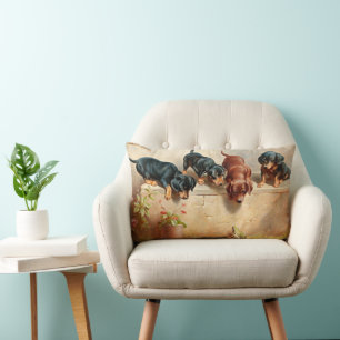 Nieuwsgierig Dachshund-Puppy en kikker Kussen