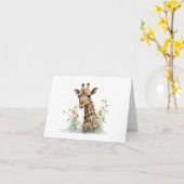 Nieuwsgierig Giraffe Hoofd met Bloemen BLANK Kaart (Gele Bloem)