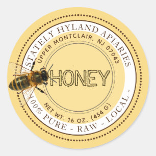 Nieuwsgierig honingetiket op bijen (geel) ronde sticker