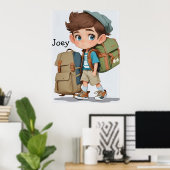 Nieuwsgierig Jongen Leeravonturen Comic AI Art Poster (Thuiskantoor)