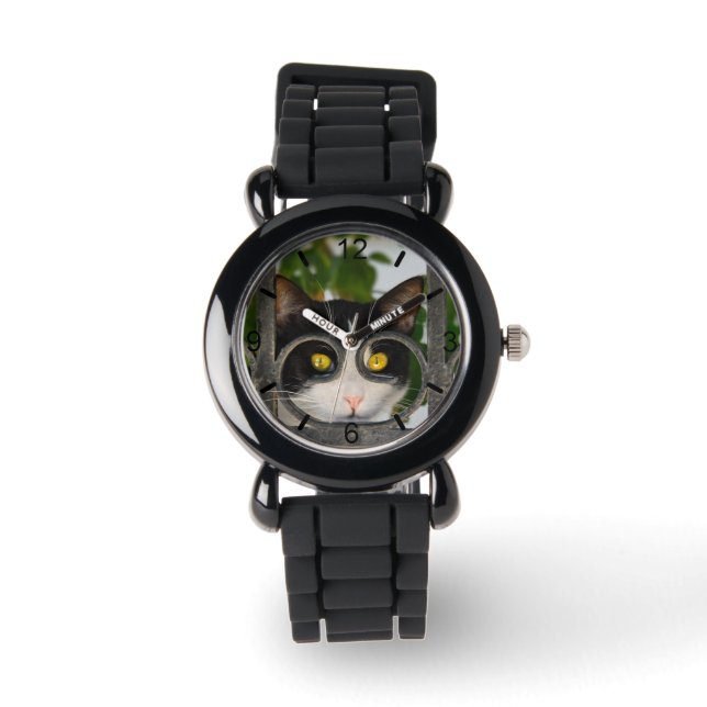 Nieuwsgierig kat Eyes spectacles Funny Lijst dial- Horloge (Voorkant)