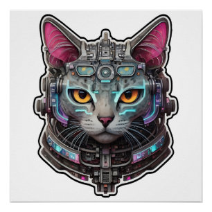 Nieuwsgierig Kat in een cyberhelm Perfect Poster