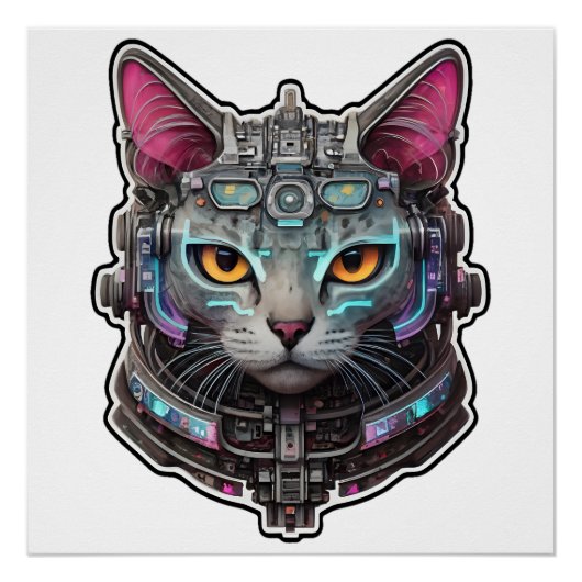 Nieuwsgierig Kat in een cyberhelm Perfect Poster (Voorkant)