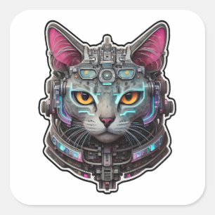Nieuwsgierig Kat in een cyberhelm Vierkante Sticker