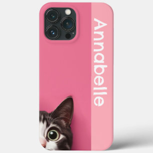 Nieuwsgierig Kat Pink Personaliseer iPhone 13 Pro Max Hoesje