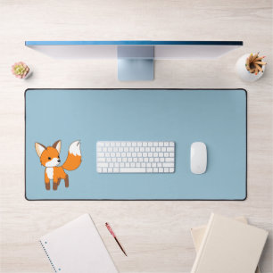 Nieuwsgierig Little Fox op Blauw Bureaumat