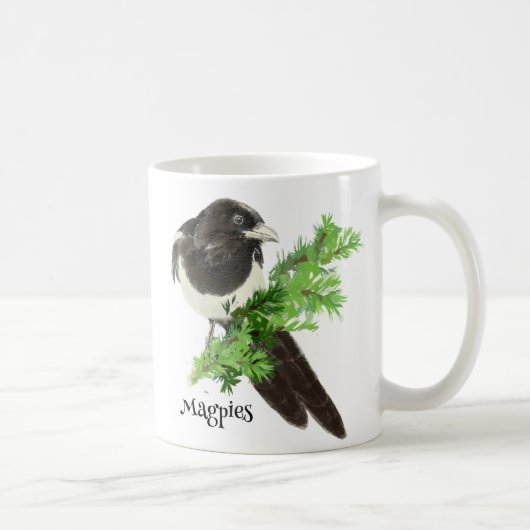 Nieuwsgierig waterverf Magpie Bird Natuur Art Koffiemok (Rechts)