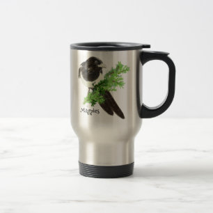 Nieuwsgierig waterverf Magpie Bird Natuur Art Reisbeker