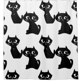 Nieuwsgierig zwart kat douchegordijn