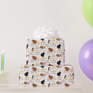 Nieuwsgierige Cavia's In bloementuin Roze Strepen Cadeaupapier