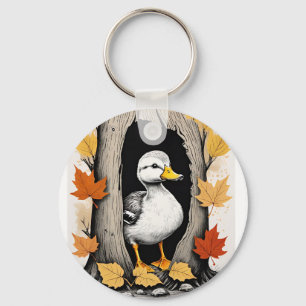 Nieuwsgierige eendjes en herfstbladeren Patroonont Sleutelhanger