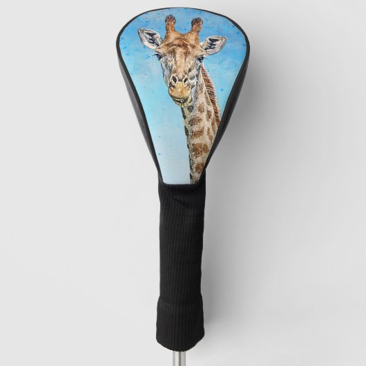 Nieuwsgierige Giraffe met Blue Confetti Sky Golfheadcover (Voorkant)