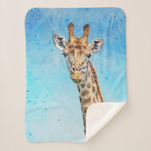 Nieuwsgierige Giraffe met Blue Confetti Sky Sherpa Deken