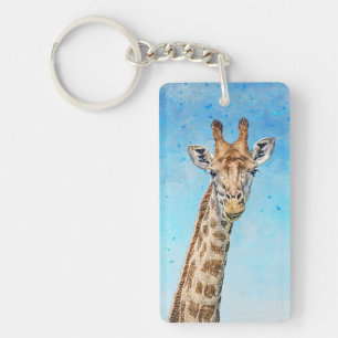 Nieuwsgierige Giraffe met Blue Confetti Sky Sleutelhanger