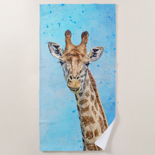 Nieuwsgierige Giraffe met Blue Confetti Sky Strandlaken