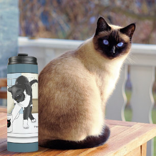 Nieuwsgierige Grijze Witte Kat Grappige Theemok Ke Thermosbeker